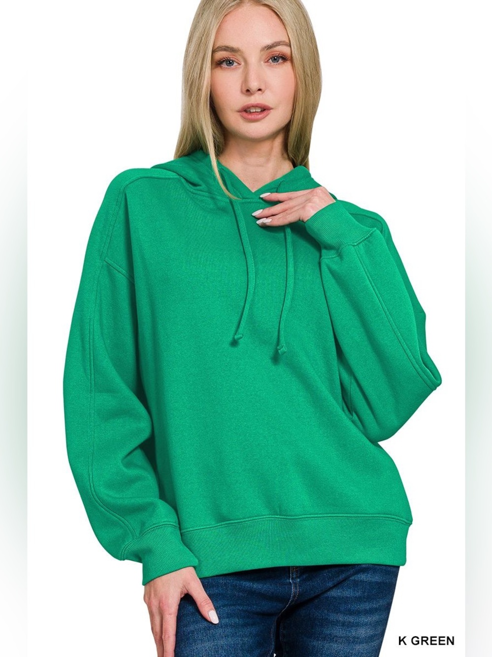 Zenana Dark Green Hoodie Long Sleeve Relaxed Fit